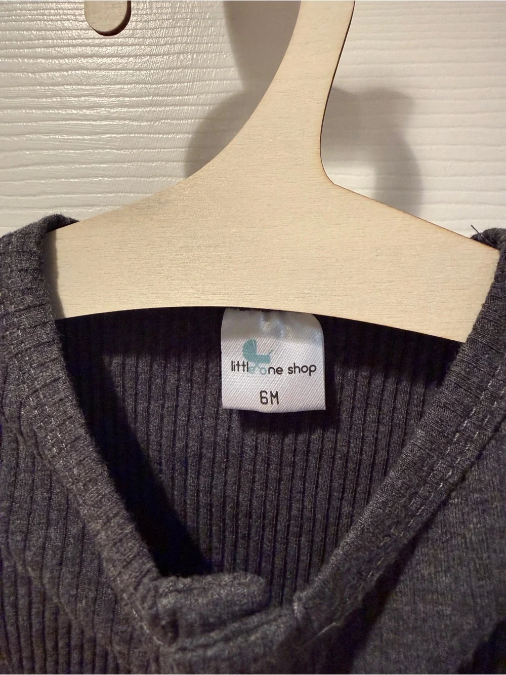 Little One Shop Charcoal Gray Ribbed Stretch Long-Sleeve Henley Onesie 6M